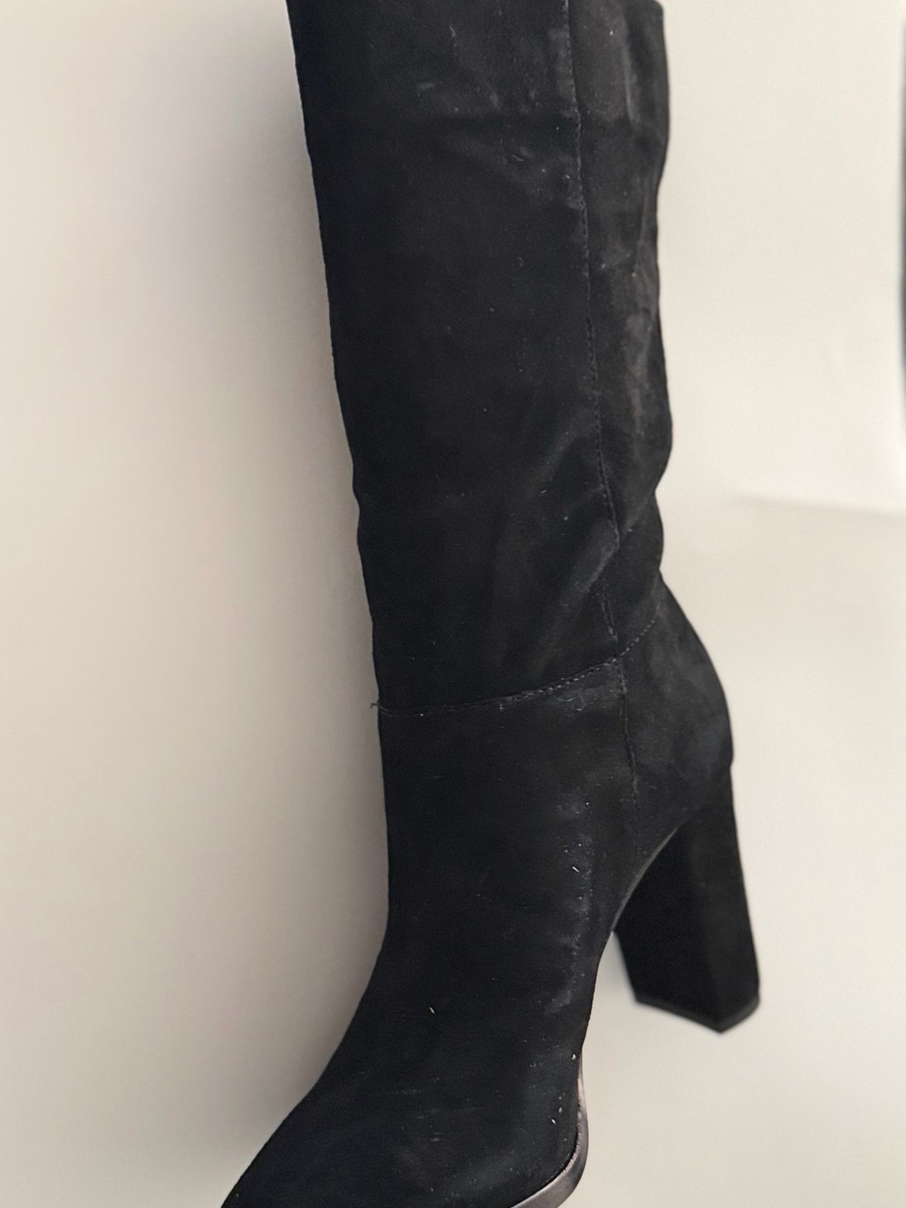 Ralph Lauren Black Suede Knee-High Block Heel Boots